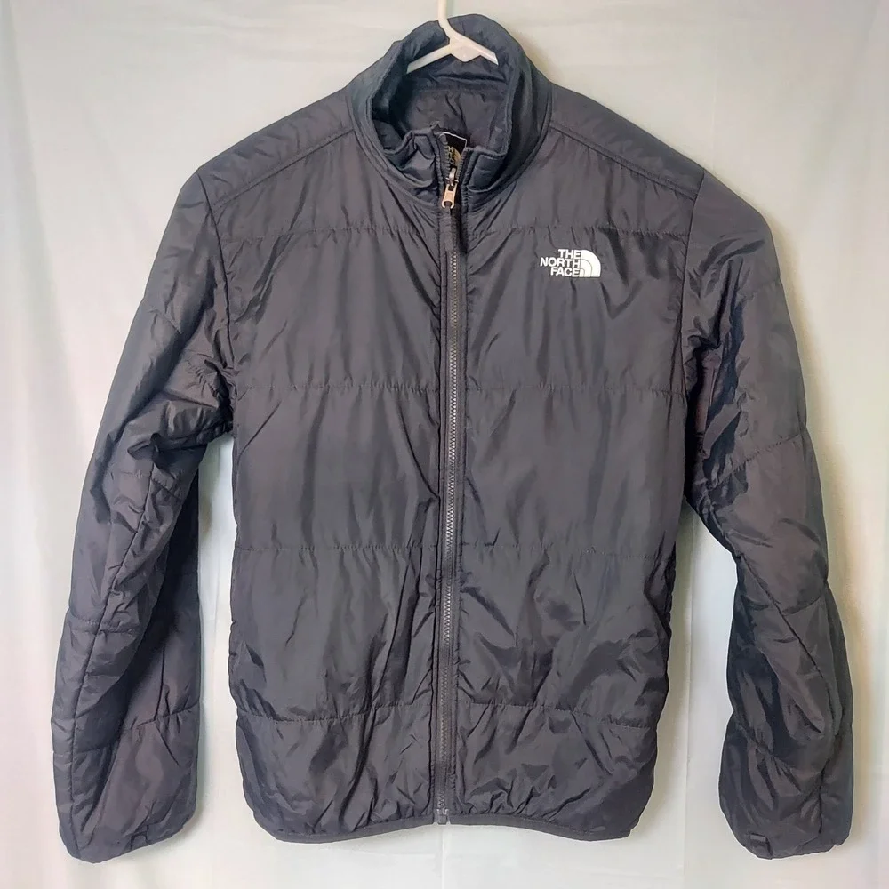 The North Face HyVent Men Jacket Gray Black Reflective Zip Hooded Outdoor M Read